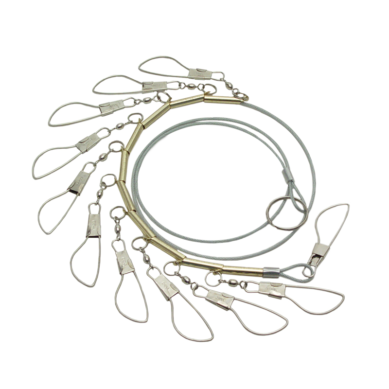 cable fish stringer, fish stringer, metal fish stringer, long fish stringer, long cable fish stringer, cable fish stringer, fish stringer with swivels, fish stringer with snaps and swivels
