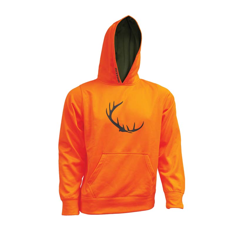 Blaze orange sweater with Backwoods antler