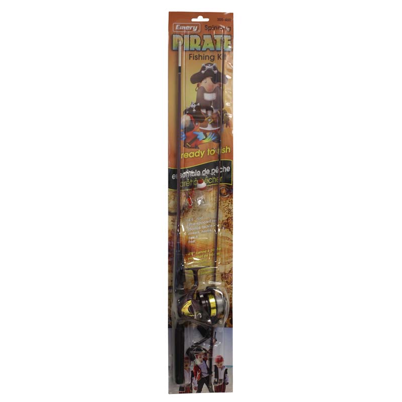 Emery Pirate spinning fishing kit with rod, prespooled reel and tackle